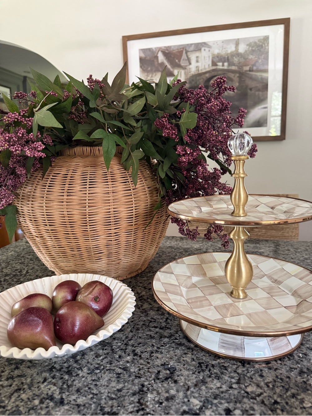 Mackenzie-Childs two tier mocha check stand